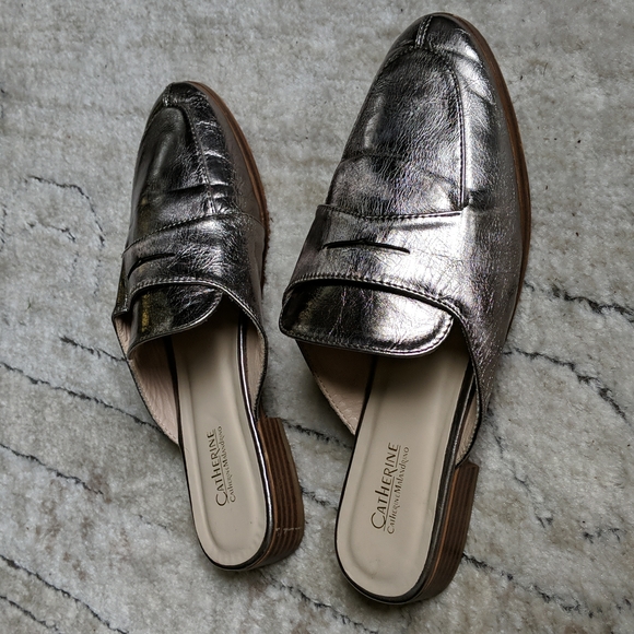 Catherine Malandrino Tuxedo silver metallic slip on loafer mules size 8.5 - Picture 7 of 10